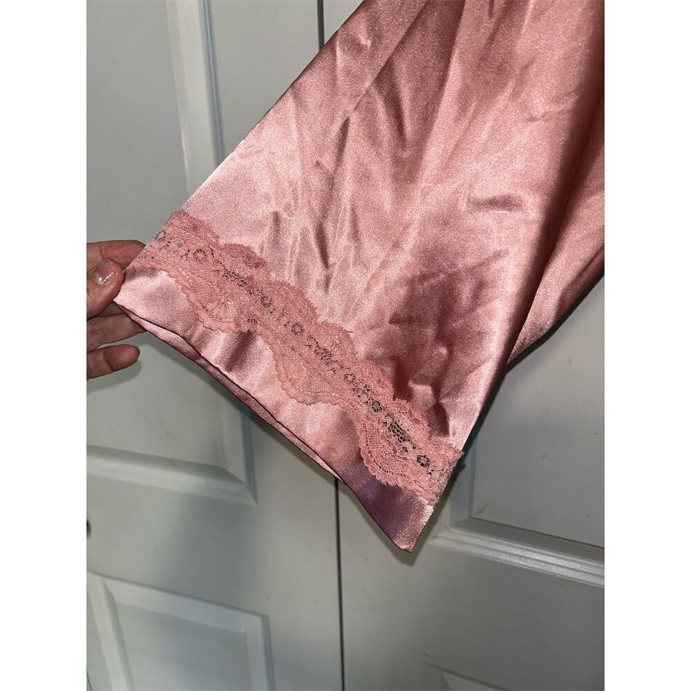 Ekouaer Women's 2XL Pink Satin Kimono Robe with Lace Trim - Picture 3 of 7